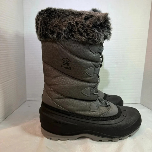 Kamik Momentum Black II Pull On Rounded Toe Waterproof Fur Trim Ankle Snow Boots - Picture 7 of 12